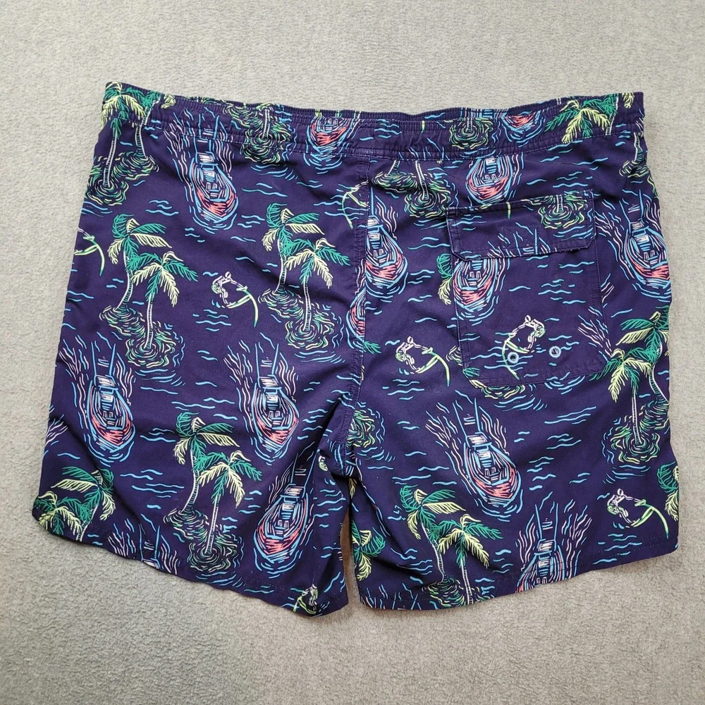 Vineyard Vines Swim Trunks Mens Medium Blue Palm Tree Boat Print Board Shorts